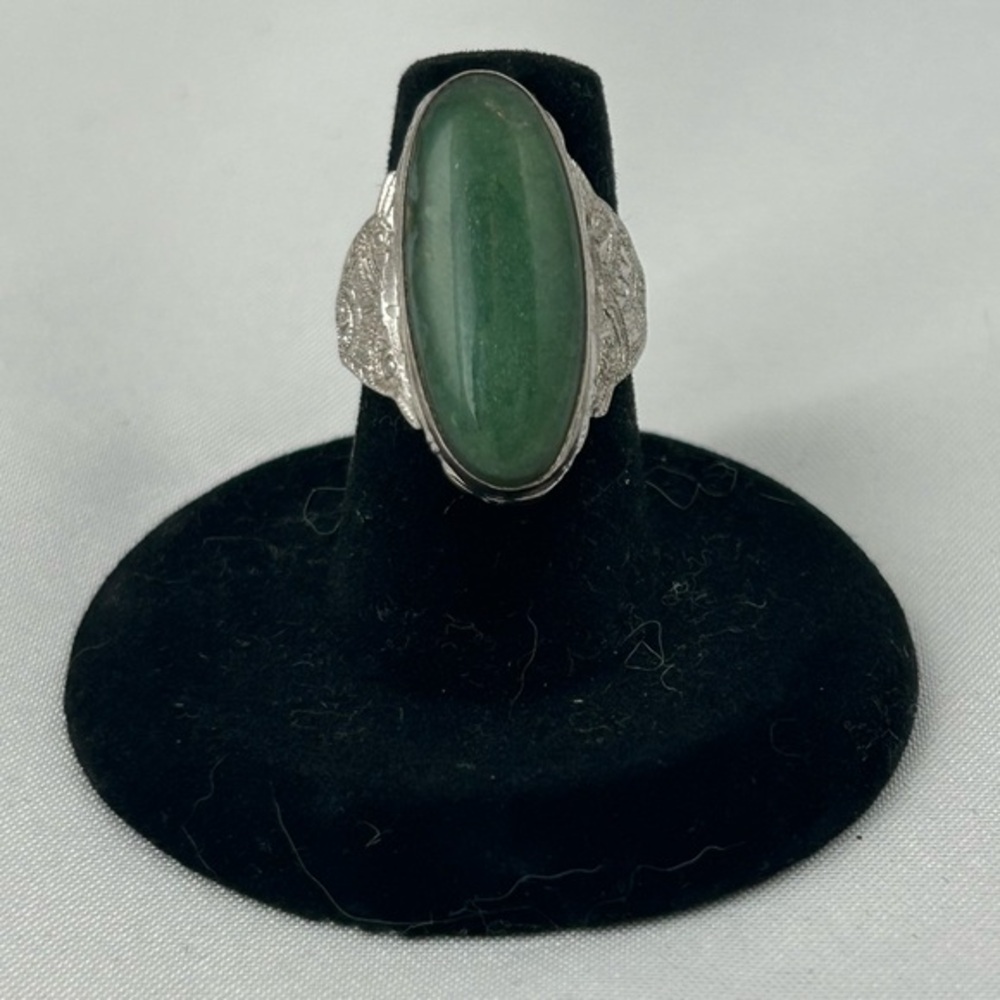 Native American Sterling Silver Jade Ring Size 6